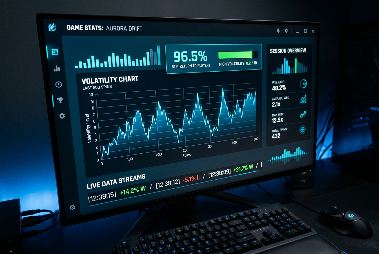 Digital visualization of RTP percentages and volatility charts on a premium interface.