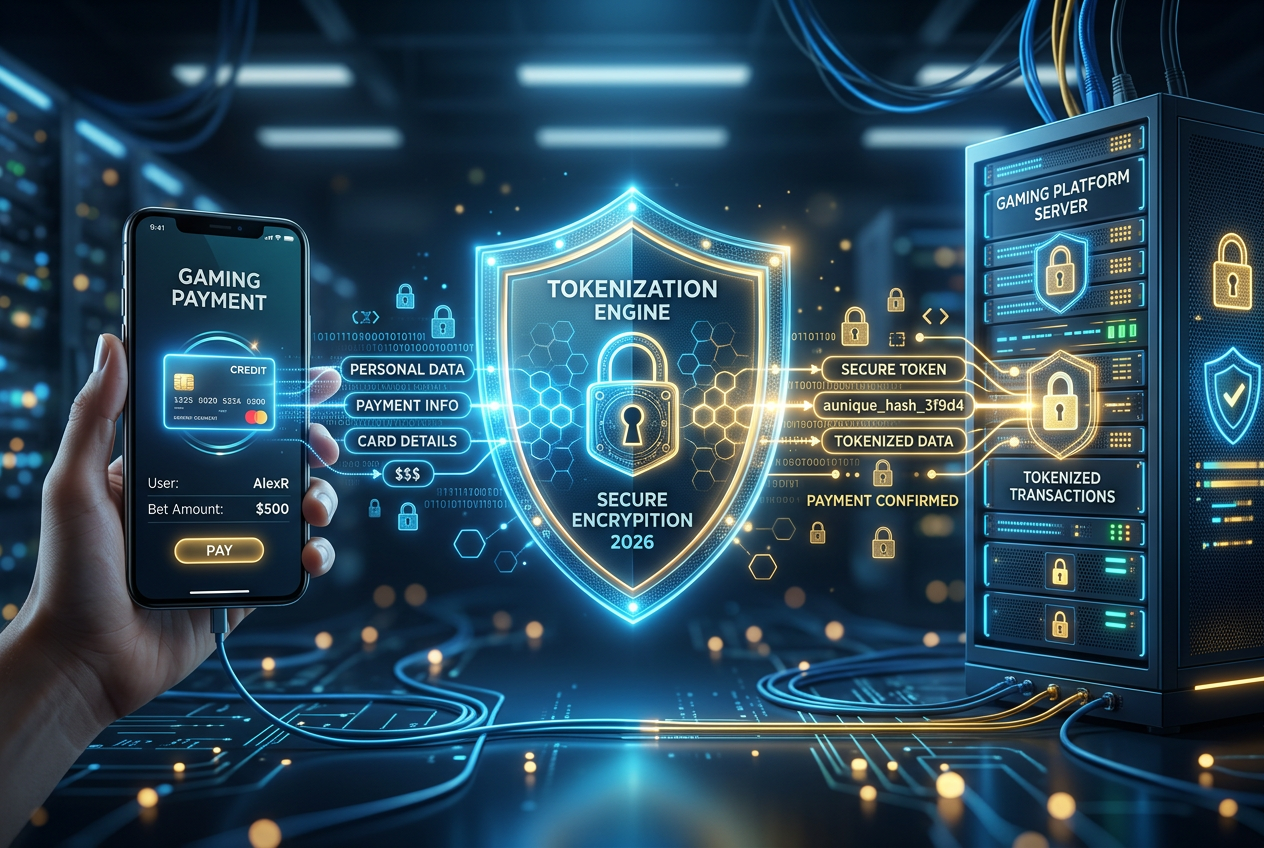 Abstract digital representation of secure tokenized payments in online gambling.