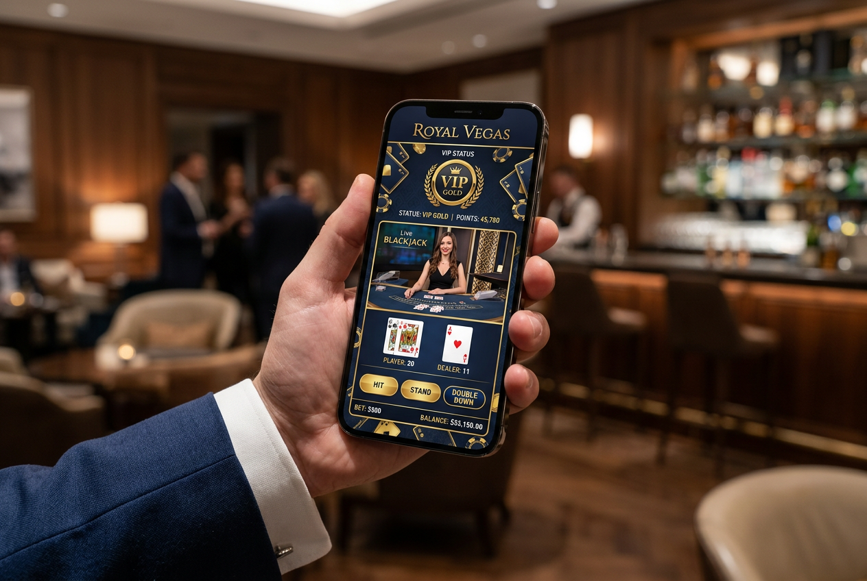Elegancki i nowoczesny interfejs kasyna premium na smartfonie.