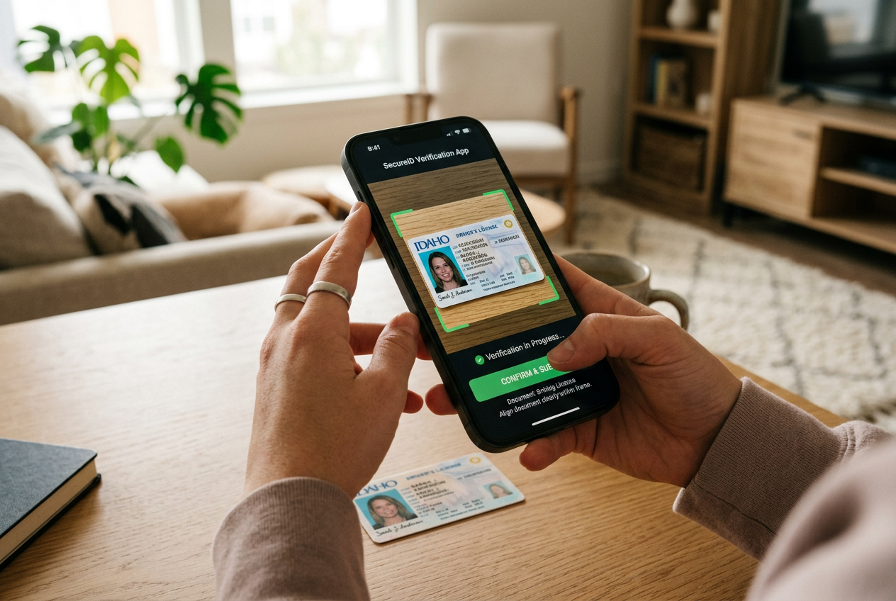 Użytkownik weryfikujący swoją tożsamość w aplikacji kasyna za pomocą smartfona.